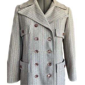 Vintage 70s blue pink purple pastel woven wool double breasted fall coat